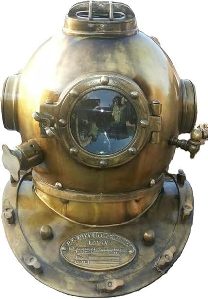 Vintage Brass Diving Helmet Full Size 18 Inch Nautical Maritime Decor, Copper & Brass Finish Heavy Duty Metal Antique Style with Viewing Port Display Piece (Helmet Only)