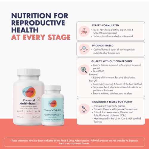 Image of FullWell Women's Prenatal Lemon Essence Essentials - Women's Prenatal Multivitamin & Fish Oil - Supports Maternal Health & Fetal Development - Omega 3, DHA, Folate & Choline - 30 Servings