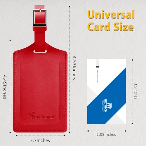 Image of Travelambo 8 Pack Luggage Tags Faux Leather for Suitcases Travel Bag Labels Travel Accessories Essential with Protection Cover ID (Red Deep)