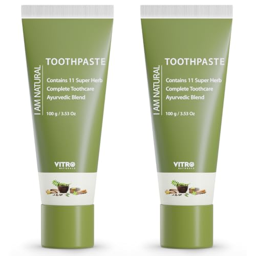 Image of Vitro Ayurvedic Herbal Toothpaste | Fresh Breath That Lasts All Day | With Clove, Cinnamon, Badi Elaichi and more | Fluoride Free | Pack of 2X100g