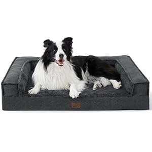 Bedsure Dog Sofa Bed Large – Washable Orthopedic Dog Bed with Removable Comfy Plush Cover, Waterproof Square Dog Couch with U-Shape Bolster, Dark Grey, 89x64x15cm