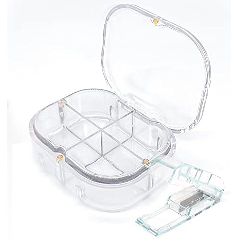 Pill Case, IUKUS Small Pill Box with Pill Cutter-Magnetic Travel Pill Organizer Medicine Container, Cute Daily Pill Case Portable Vitamin Case for Purse Pocket (Transparent with Cutter) Cover