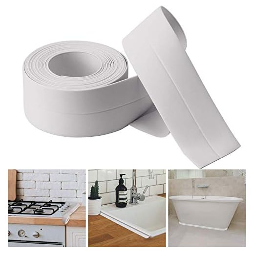 White Caulk Tape - Self Adhesive Waterproof Sealant Strip for Bathroom, Kitchen, Sink, Tub, Shower, Bathtub & Toilet Edge Protection - Easy Peel (11ft, 1 Roll)