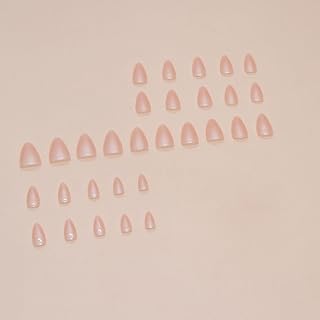 LOPHE Press On Nails Short Almond, 24 Pieces False nails Skin with Glue, French Press On Nails Art Nails for Women Girls for Christmas Nail Art (B)