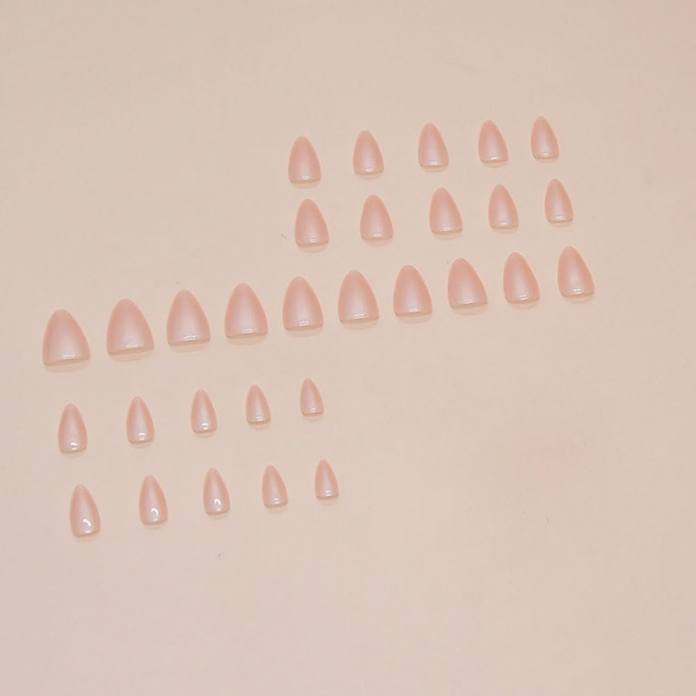 LOPHE Press On Nails Kurz Almond, 24 Stück Fake Nails Nude mit Kleber, French Press On Nails Künstliche Fingernägel für Frauen und Mädchen, für Weihnachten, Nails Art(B)