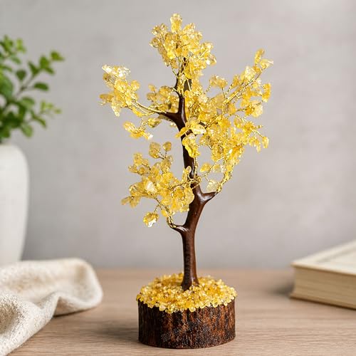 Image of Citrine Crystal Tree with 300 Chips - 11 Inch Vastu Feng Shui Money Tree for Wealth, Prosperity & Positive Energy | Lucky Healing Crystal Decor for Home Office Gift India