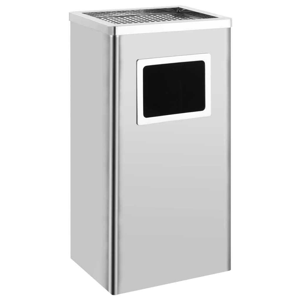 vidaXL Papelera con Cenicero Acero Inoxidable Basura Contenedor Cubo Diseño Elegante Funcional Sofisticado Insertos Extraíbles Robusto Capacidad 45L