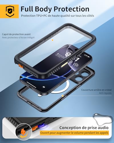 Coque antichoc iPhone 16 Pro intégrale étanche IP68 avec vitres écran et caméra intégrées
