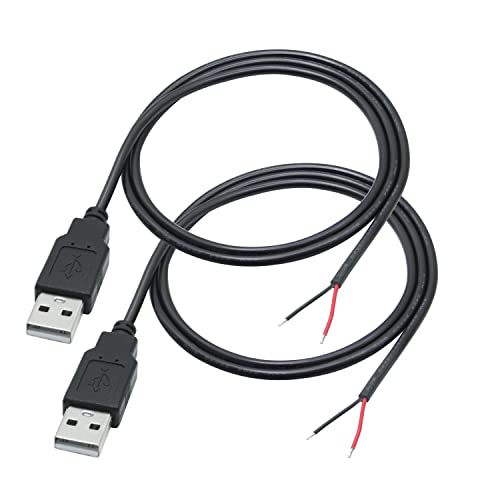 1m/3.3ft USB 2.0 Male Plug 2 Pin Bare Wire,USB A Male Pigtail Open End Power Cable,for 12V/3A USB Equipment Installed or DIY Replace Repair Cable(2Pcs)