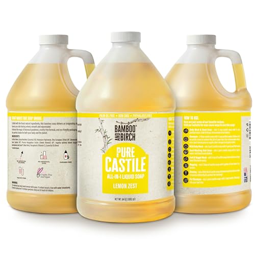 Image of BAMBOO AND BIRCH Pure Castile Soap Liquid, Certified Palm Oil Free Natural Soap, Lemon Zest, 128 oz