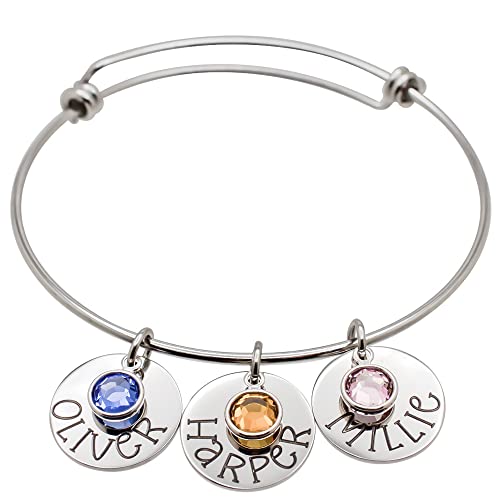 Personalized Birthstone Bracelet - Mother's Day Gift - Silver, Gold, Rose Gold Bracelet - With Kid's Names - Gift For Her - Handmade Name Jewelry - For Mom Or Grandma With Stones #TOP15