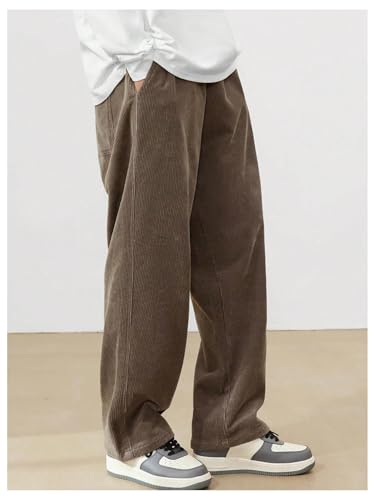 Image of AVANOVA Men's Black Front Tie Loose Fit Corduroy Baggy Long Slacks Chino Pants with Slant Pocket Simple Casual Trousers, Going Out (Code Pant 186)