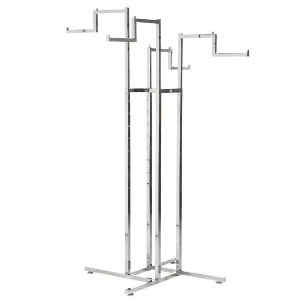 Chrome Clothes Rail Display Stand – 4 Stepped Arms with Adjustable Height – 350mm Projection – Retail Garment Rack for Boutiques, Shops, Home Use – Heavy-Duty Steel, Flat-Pack Assembly