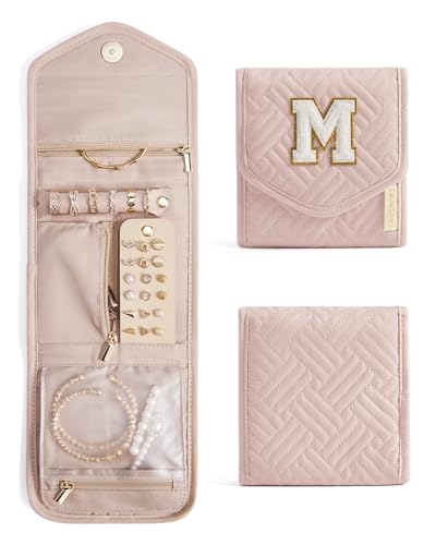 Image of BAGSMART Travel Jewelry Organizer Case M Initial Jewelry Roll,Soft Pink