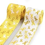 Habbiful 2 Rolls 10 Yards Childhood Cancer Awareness Ribbon for Crafts Wreath Bows Wrapping Yellow Awareness Wired Edge Ribbons Yellow Cancer Ribbon for Charity Party Public Activities Decoration