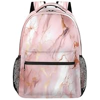 Ethebre Pink Rose Gold Marble Print Kids Backpack, Lightweight School Bookbag Large Capacity Laptop Backpack Water Resistant Daypack Shoulder Bag for Teenager Boys Girls