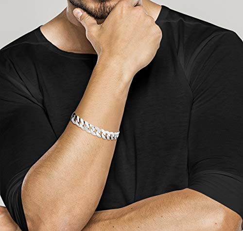 Miabella 925 Sterling Silver Italian 12Mm Solid Diamond-Cut Cuban Link Curb Chain Bracelet, Jewelry For Men Made In Italy (Sterling Silver, Length 9 Inches) #TOP3