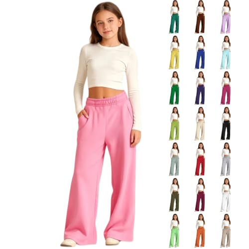 CSVBVSQ Cute Clothes For Teen Girls,Teen Girls Wide Leg Sweatpants Kids Baggy Sweat Pants Elastic Straight Waist Oversized Cute Clothes With Pockets(01_Pink,140=9-10Years)