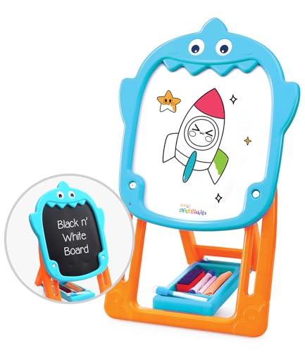 Image of Intelliskills Premium Double-Sided Tabletop Easel Board for Kids, Adjustable Writing Black & White Chalk Board with Duster, Chalk for Kids,Marker & Small Dusting Cloth,BIS Certified,2+Years,Ideal Gift