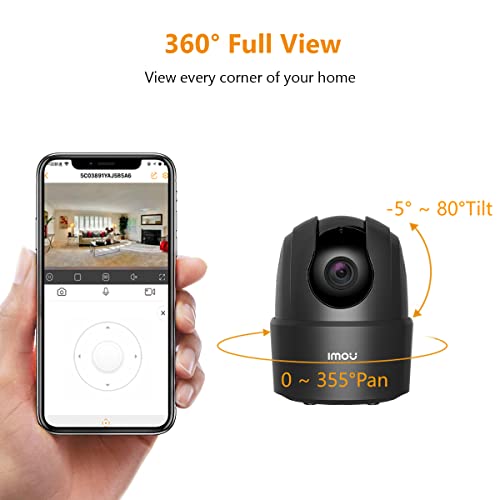 Imou 360 Grad WiFi Überwachungskamera Schwarz, 1080P Full HD, Domo Kamera, Nachtsicht, Privatsphäre-Modus, Kamera, Alexa Google Assistant… – Ansicht 3