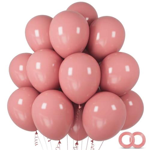 Image of 100pcs Dusty Pink Balloons 12 inch Round Latex | Boho Blush Retro Pink, Helium Compatible, Princess Birthday Baby Shower, Anniversary Bachelorette Gender Reveal