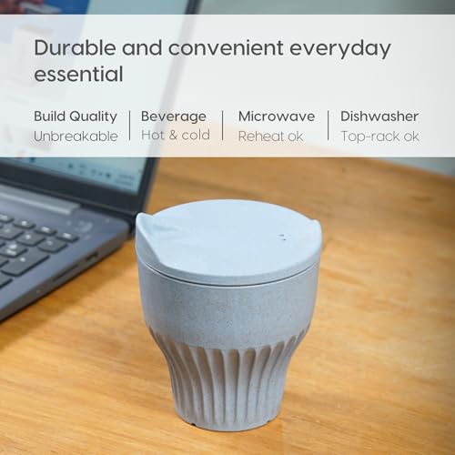 Image of Eha Earth Friendly Rafter Coffee Mug with Lid | Tea Cup Set | 250 ml | Made with Rice Husk | Microwave Safe Mugs for Gifting | 2 Unit | Azure