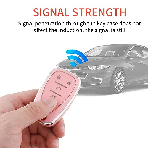 Image of Pangpai Pink Key Fob Cover for Chevy, Soft TPU Key Case Protection with Bling Keychain Fit for Chevrolet Equinox Malibu Camaro Traverse