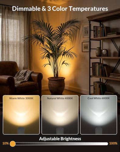 Image of 2 Pack Uplights Indoor Floor Can Lights, 3CCT with Remote, White | Uplighting Indoor, 3000K-6000K Dimmable, 6.5FT Plug Cord & Foot Switch, SpotLights Indoor for Home Accents, Plants, Artwor