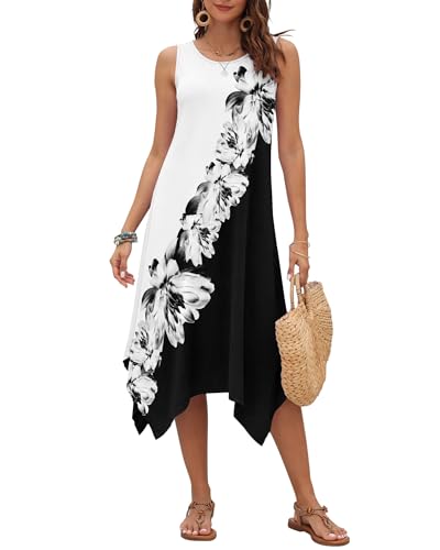 Image of AUSELILY Women's Summer Dresses Casual Sleeveless Midi Tank Beach Dress | Women's Asymmetrical Hem Sundress with Side Pockets, Great for Beach, Vacation & Daily Wear
