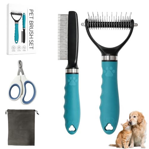 Dog Grooming Brush 2026 New Double Sided Deshedding Tool (19+10 Blades) Flea Brush Nail Clipper Small Medium Large Undercoat Rake Pet Removes Knots and Tangled Hair Pet Pro Grooming Tool.