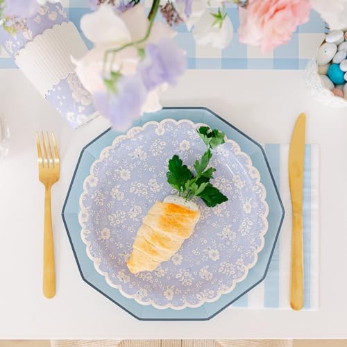 Image of Bonjour Fete Light Blue Cabana Stripe Paper Guest Towels | Disposable, 3-Ply Napkins | Premium Party Supplies & Decor | Boy Baby Shower, Kids Themed Birthday Parties | Pack of 20, 4.25 inch x 7.75 inch
