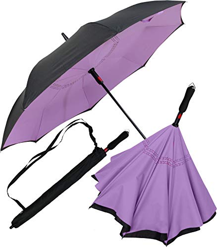 iX-brella Paraguas inverso de apertura automática al revés, Negro/morado claro, 104 cm, Paraguas invertido