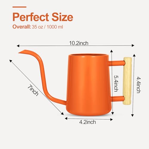 Image of Watering Can Indoor Plants, 35 oz /1000 ml Metal Stainless Steel Watering Can Pot with Long Spout for Indoor House Plants Bonsai Outdoor Garden Flower Decorative (Orange)
