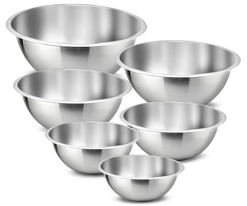 Nutrichef Stainless Steel Kitchen Mixing Bowls - 6 Piece Premium Space Saving Nesting Bowls Pour Perfect High-Grade Metal Serving Bowls Set - Food Prep/Serving/Marinating/Mixing - NCMB6PC (Set of 6)