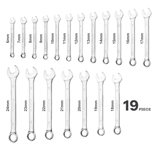 Image of 19-Piece Combination Wrench Sets CR-V Metric Wrench Set 6-24mm Box and Open End Wrench Set 12-Point with Rolling Pouch Industrial for Workshop Outdoor Diy Repair
