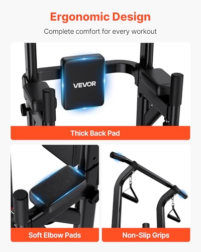 Image of VEVOR Pull Up Bar, 330 LBS Power Tower Dip Station, Workout Dip Station with H-Shaped Stable Base & Back Pad, Adjustable 12 Level Height Free Standing Chin Up Bar for Back, 4-Level Adjustable Back Pad