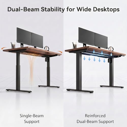 Image of HUANUO Standing Desk Frame with 220lbs Powerful Brushless Motor, Double Crossbeam Structure, Thick Adjustable Desk Legs, for Max 35.4″ x 86.6″ Desktop, for Home Office, Black Frame Only