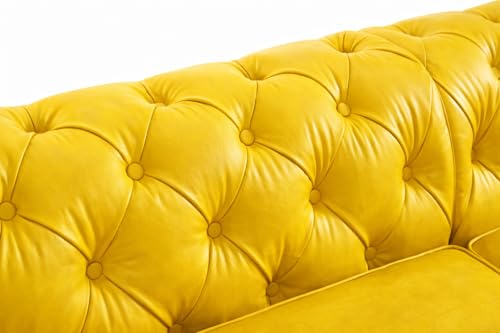 Image of UMAR ARTS Luxury Chesterfield Leatherate Sofa Set, Tufted Genuine Leatherate, Classic Living Room Furniture (1 Seater Yellow)