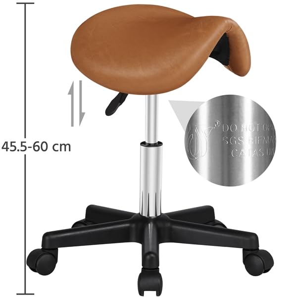 Yaheetech Taburete Ruedas Profesional PU Taburete Giratoria Redondo Altura Ajustable 45,5-60 cm Marrón Retro