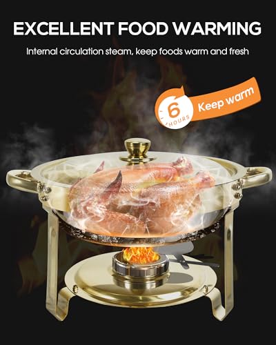 WENMILY Rund Chafing Dish Buffet Set 5L[Robust und hochwertig],2pcs Edelstahl Warmhaltebehälter [Elegante Gold und Silberfarben] Speisenwärmer für Catering Buffet und Party(Rollrand-Design)