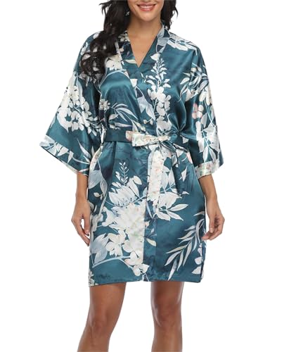 Image of Women's Short Satin Robes Lightweight Silky V-Neck Sleepwear Wedding Bridal Party Bride Bridesmaid Bathrobes