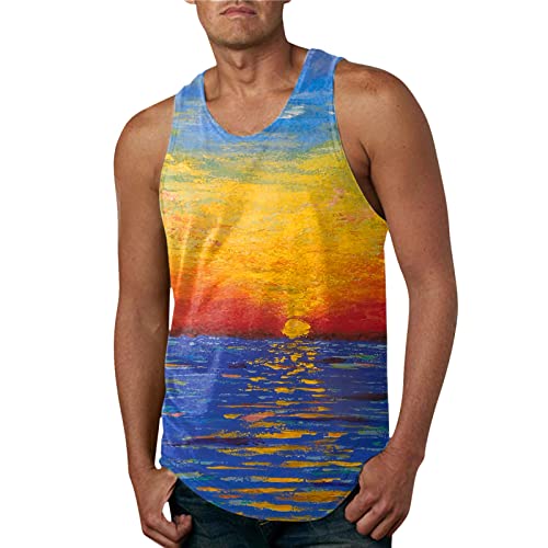 Mens Floral Beach Tank Tops Novelty Sleeveless Tees Hawaii Summer Vacation Tanks X-Large #TOP11