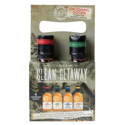 18.21 Man Made 3-in-1 Variety 4 Pack Travel Size Body Wash, Shampoo, & Conditioner for Men, All Hair & Skin Types, Strengthens and Moisturizes in a Manly Aroma, 3.4oz