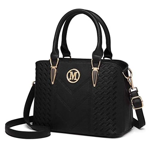 Miss Lulu Sac à Main pour Femme Bandoulière en Simili Cuir Galet avec logo M (Noir)