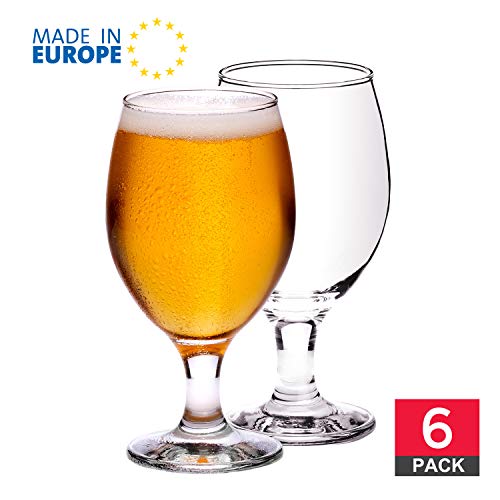 Craft Beer Glasses Set of 6, Belgian Style Stemmed Tulip Classics, IPA Beer