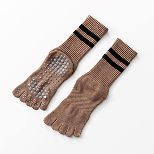 Verdancy Yoga Pilates Toe Socks with Grips for Women Non Slip Fleece Cushioned Crew Socks Mid Calf Socks for Barre2