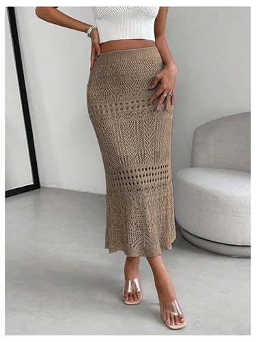 SOLY HUX Women's Summer Hollow Out Crochet Knit Skirts High Waisted Bodycon Long Skirts4