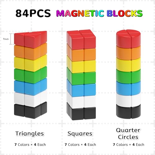 Image of Hiwawind 84pcs Magnetic Blocks,Toys for 3 Year Old Boys & Girls, Sensory Toys for Kids with Autism, STEM Preschool Montessori Toys for Toddlers 3-5, Christmas Toys Birthday Gifts for Grandkids