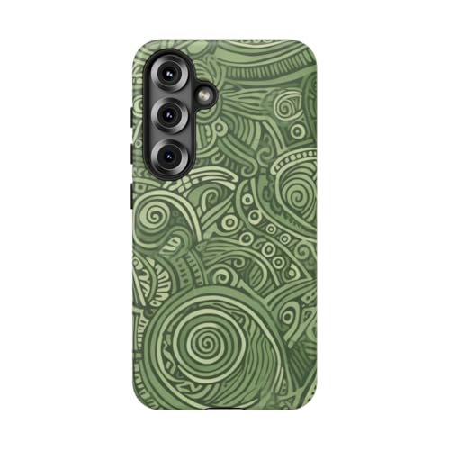 Coque rigide mate Samsung S25 vert tribal anti-traces et résistante aux rayures