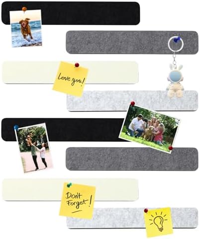 8Pcs Rectangle Felt Cork Board Bar Strips with 35 Pushpins, Self-Adhesive Bulletin Board Strips for Office School Home Wall Decor Stickers Memos Schedules Photos Display -Gradual Grey